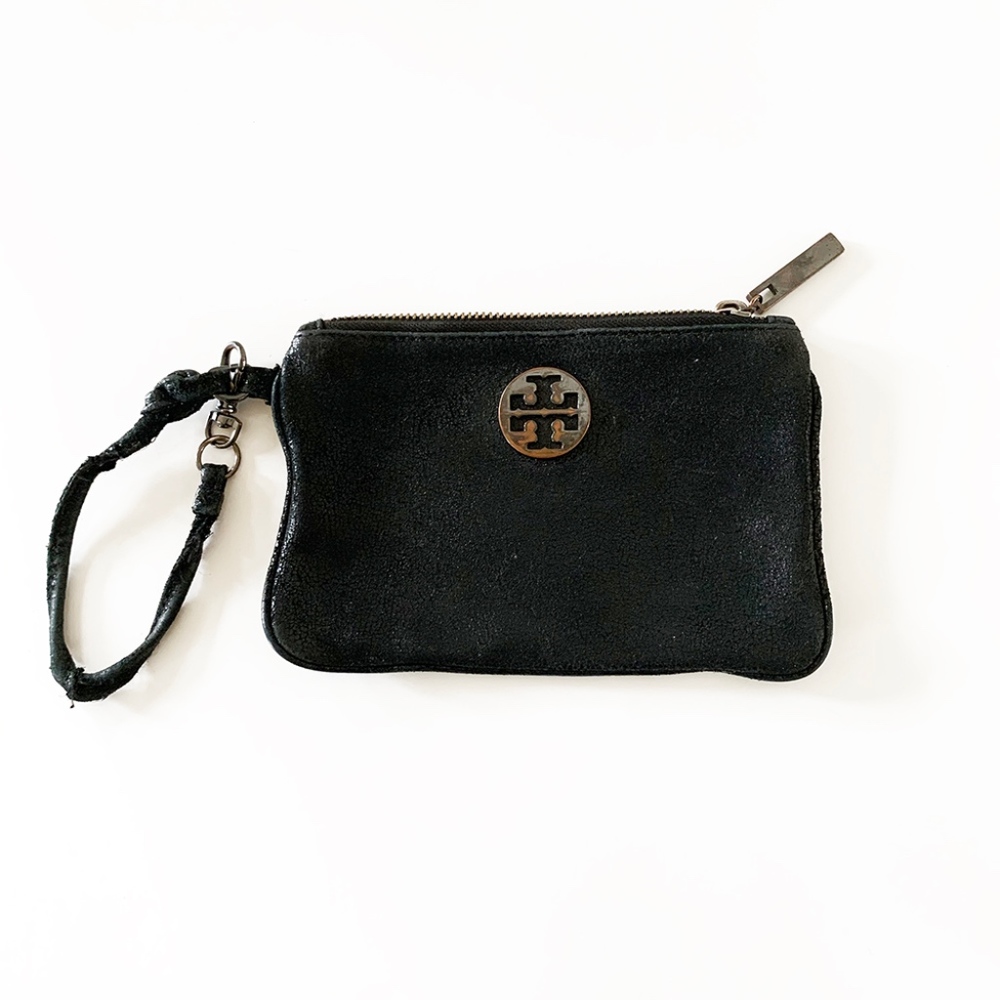 Tory Burch Leather Wristlet Wallet - Black/Silver